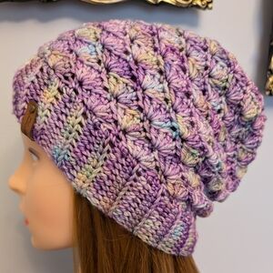 Handmade Lavender Multi-Color Crochet Slouch Beanie - Women Accessories